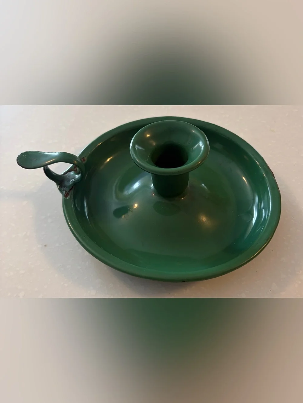 Vintage Green Enamel Chamberstick Candle Holder